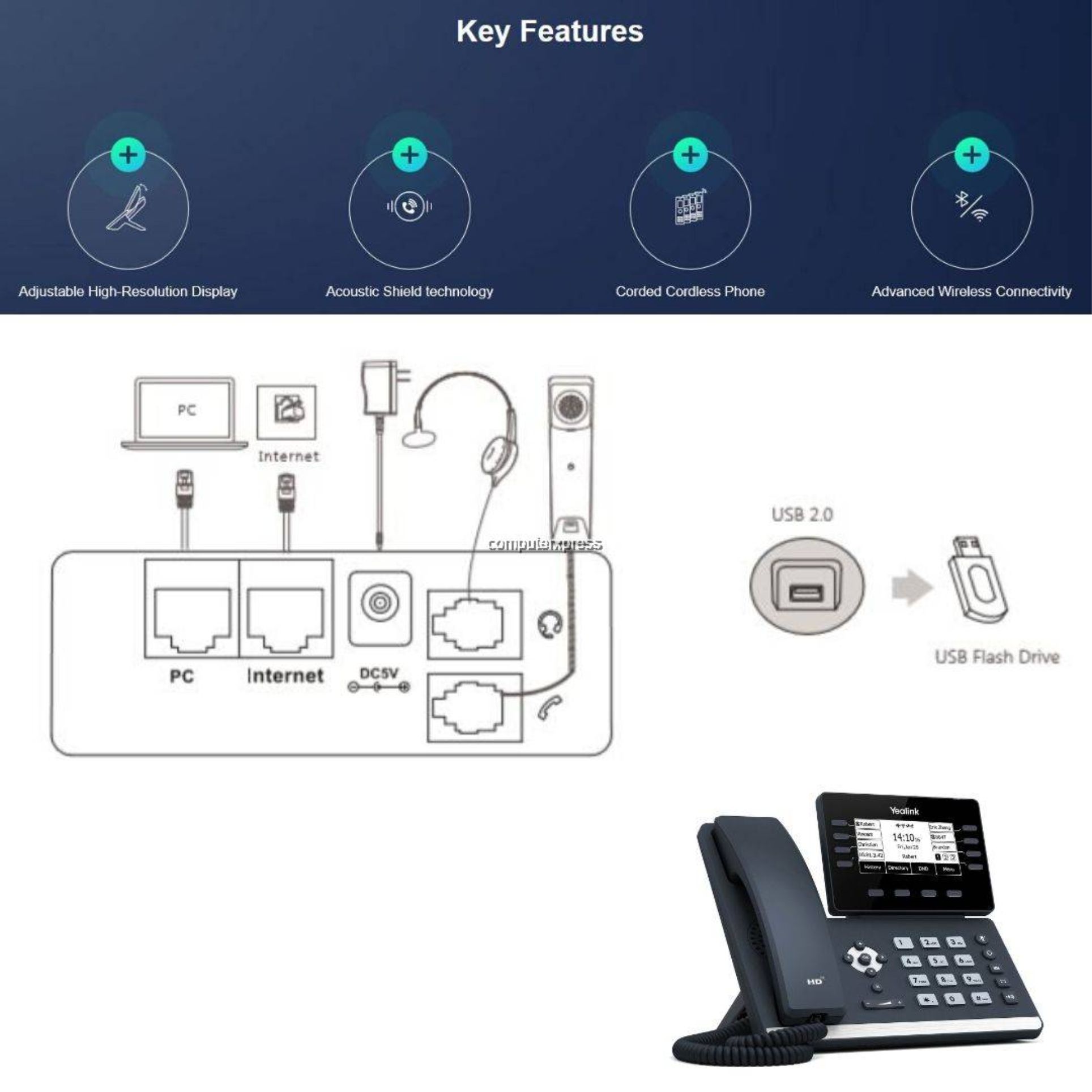 Yealink SIP-T53 мультимедийный IP-телефон