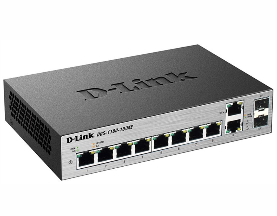 D-Link DGS-1100-10/ME/A2A Управляемый коммутатор 2-го уровня с 8 портами  10/100/1000 и 2 комбо-порта